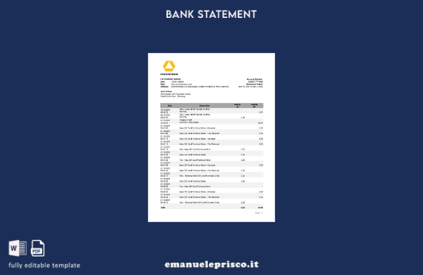 modello Excel di estratto conto Germania Commerzbank in stile verificato